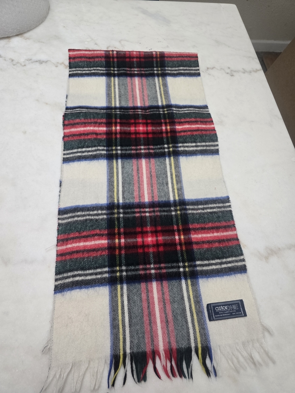 Classic Red Plaid Fringe Scarf by Astor